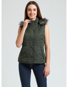 WOMEN SLEVELESS QUILTED PUFFER JACKET  POLYSTER 